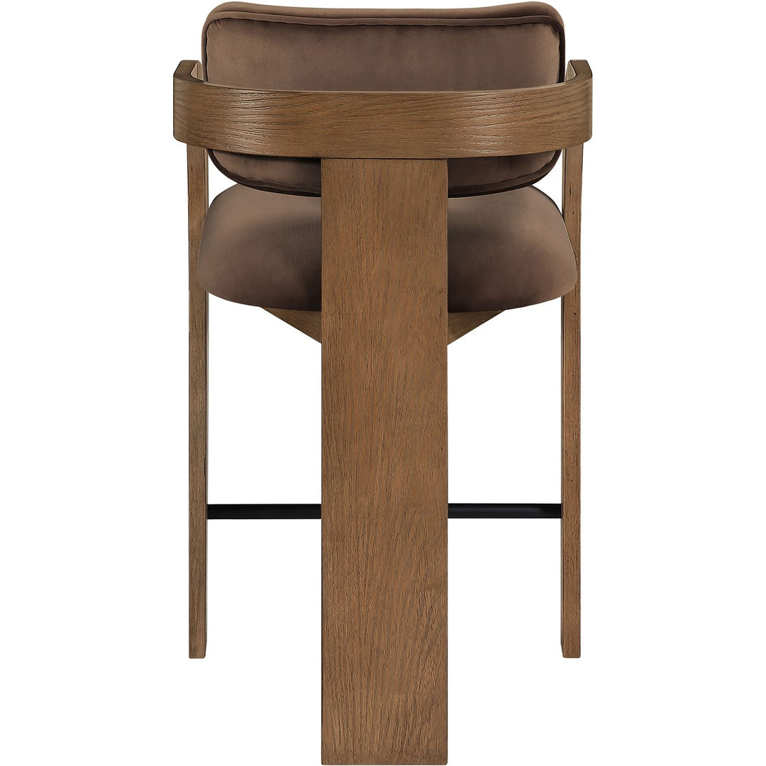 Cedra Velvet Performance Fabric Upholstered Counter Stool — Brown / Stained Brown / Matte Black