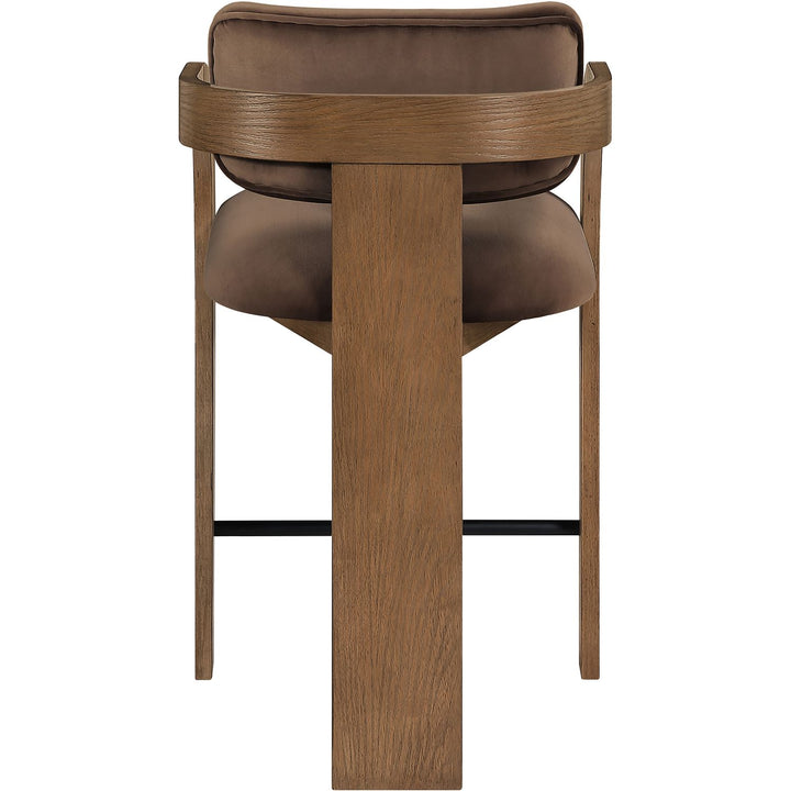 Cedra Velvet Performance Fabric Upholstered Counter Stool — Brown / Stained Brown / Matte Black
