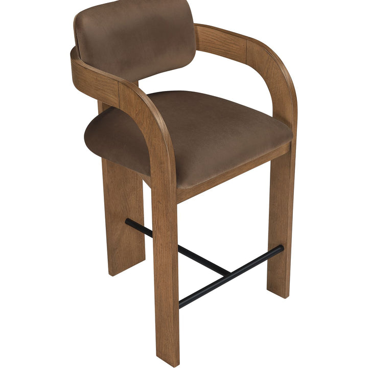 Cedra Velvet Performance Fabric Upholstered Counter Stool — Brown / Stained Brown / Matte Black