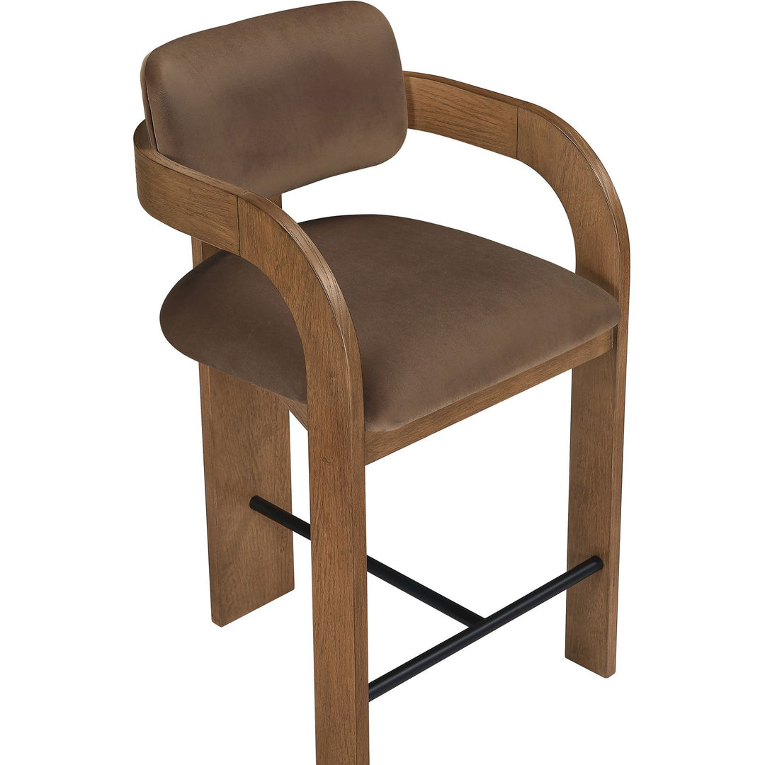 Cedra Velvet Performance Fabric Upholstered Counter Stool — Brown / Stained Brown / Matte Black