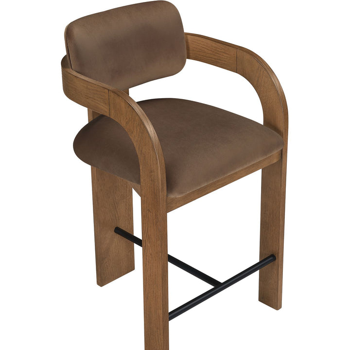 Cedra Velvet Performance Fabric Upholstered Counter Stool — Brown / Stained Brown / Matte Black