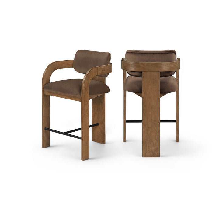 Cedra Brown Velvet Performance Fabric Upholstered Counter Stool