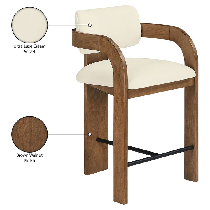 Cedra Velvet Performance Fabric Upholstered Counter Stool — Cream / Stained Brown / Matte Black