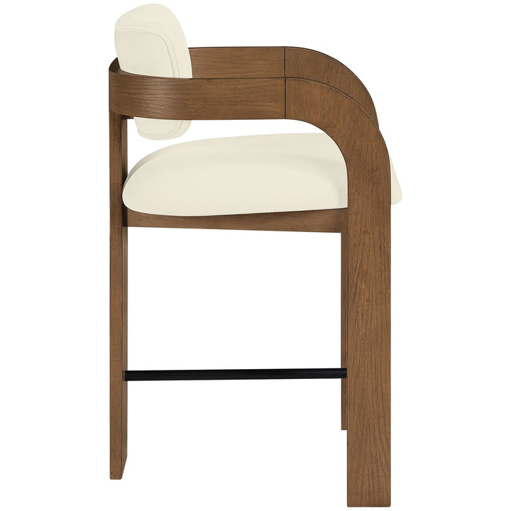 Cedra Velvet Performance Fabric Upholstered Counter Stool — Cream / Stained Brown / Matte Black