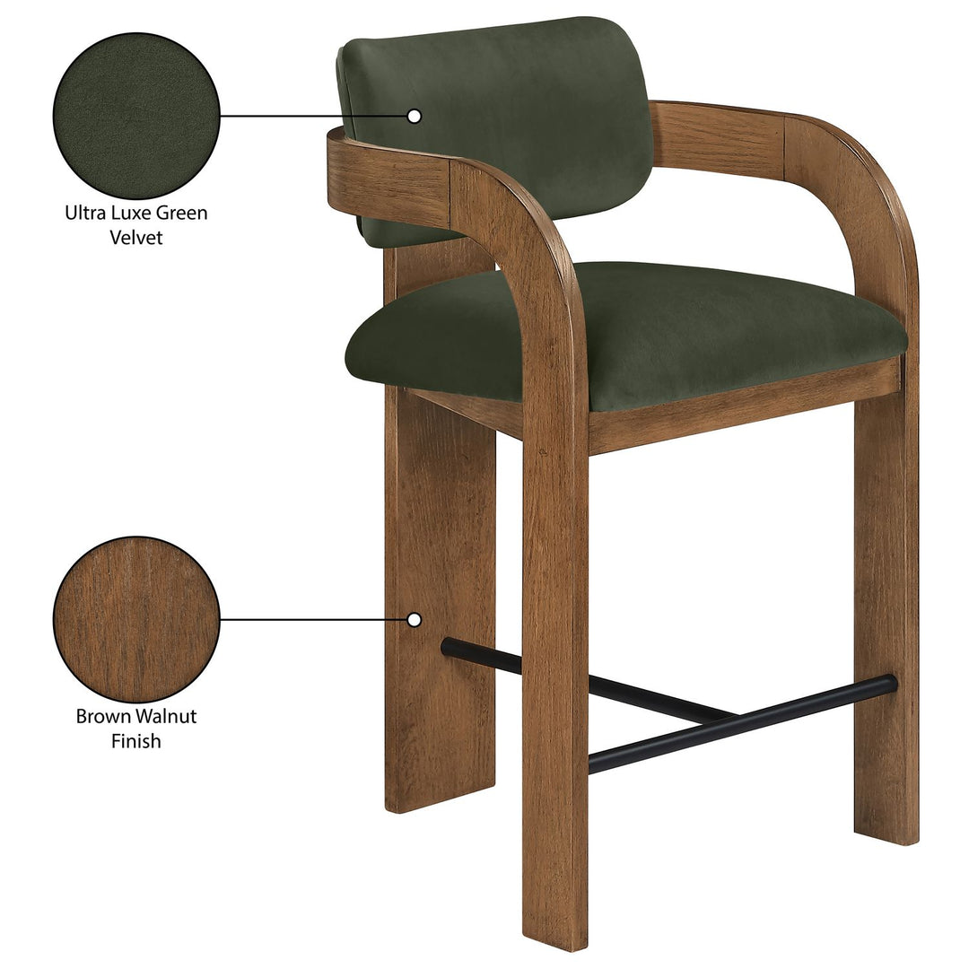 Cedra Velvet Performance Fabric Upholstered Counter Stool — Green / Stained Brown / Matte Black