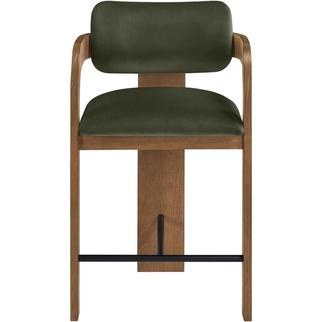 Cedra Velvet Performance Fabric Upholstered Counter Stool — Green / Stained Brown / Matte Black