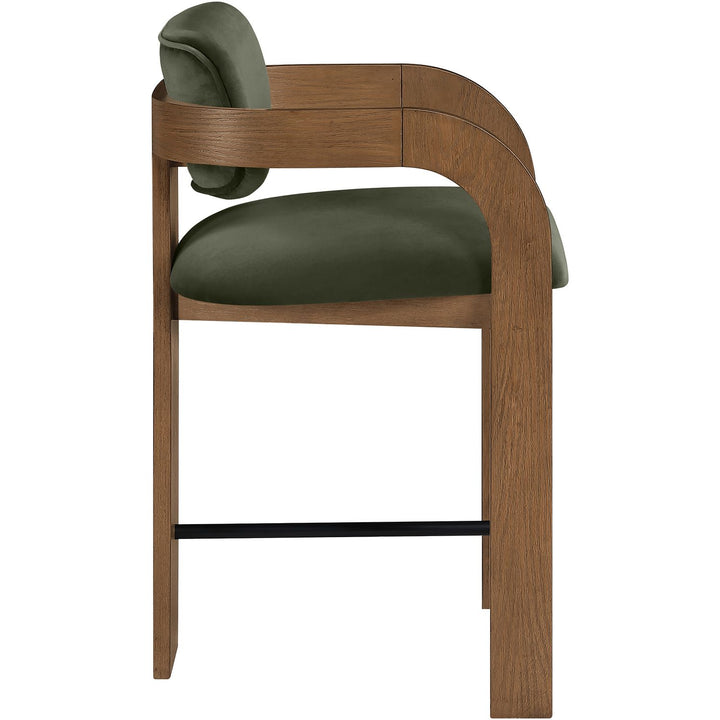 Cedra Velvet Performance Fabric Upholstered Counter Stool — Green / Stained Brown / Matte Black