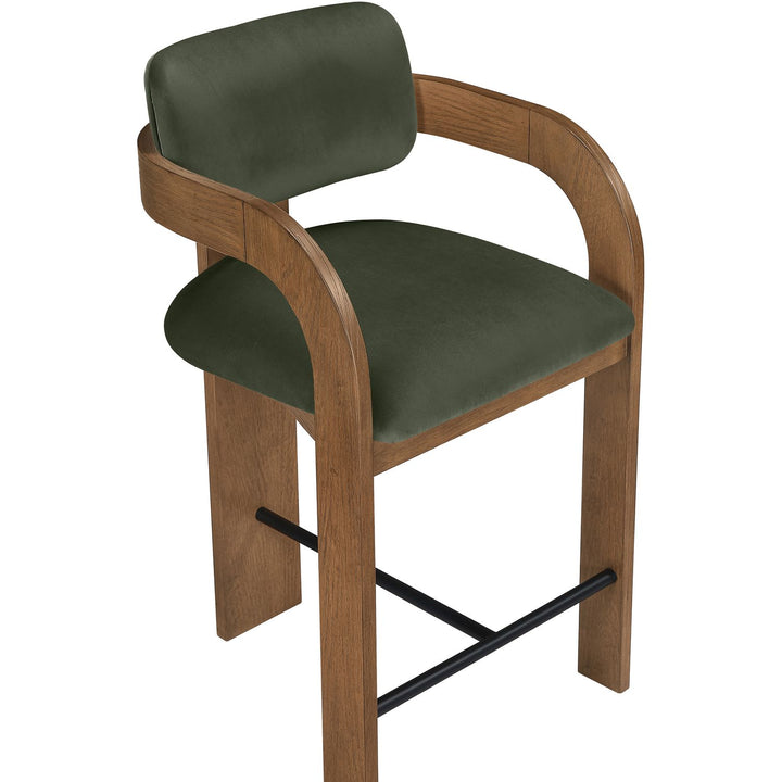 Cedra Velvet Performance Fabric Upholstered Counter Stool — Green / Stained Brown / Matte Black