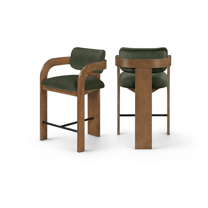 Cedra Green Velvet Performance Fabric Upholstered Counter Stool