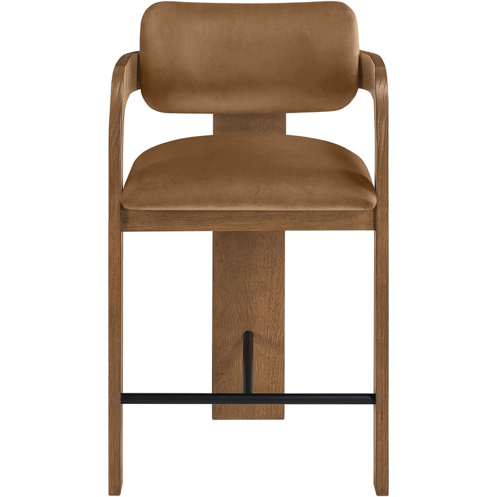 Cedra Velvet Performance Fabric Upholstered Counter Stool — Saddle / Stained Brown / Matte Black