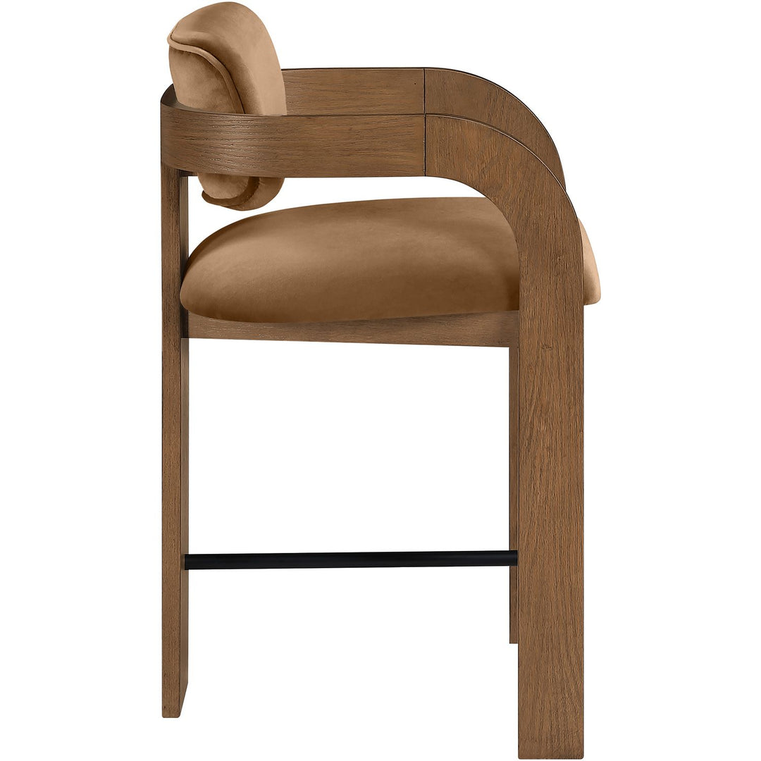 Cedra Velvet Performance Fabric Upholstered Counter Stool — Saddle / Stained Brown / Matte Black