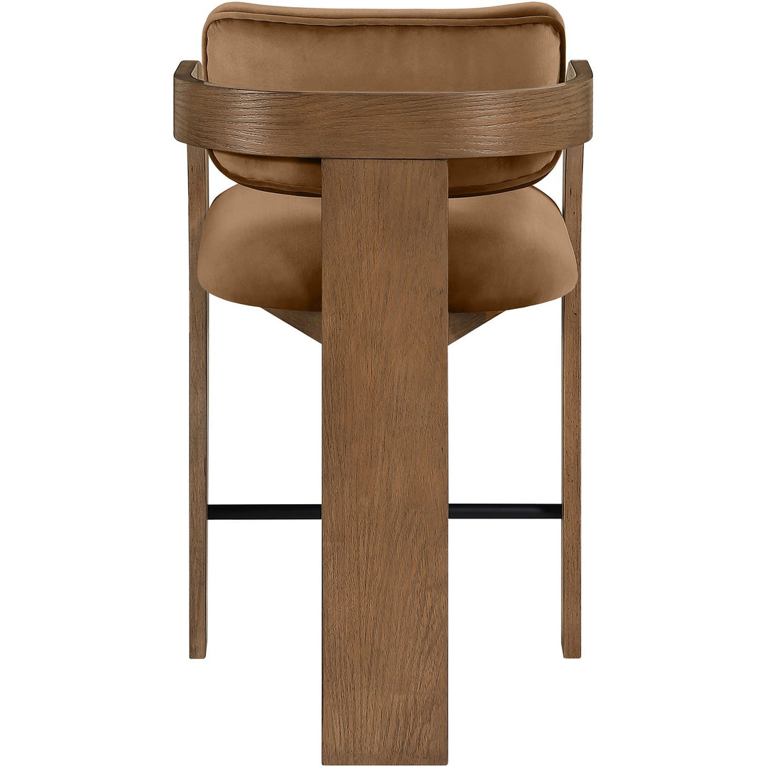 Cedra Velvet Performance Fabric Upholstered Counter Stool — Saddle / Stained Brown / Matte Black