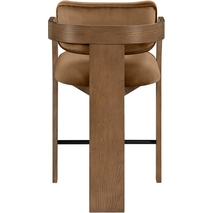 Cedra Velvet Performance Fabric Upholstered Counter Stool — Saddle / Stained Brown / Matte Black