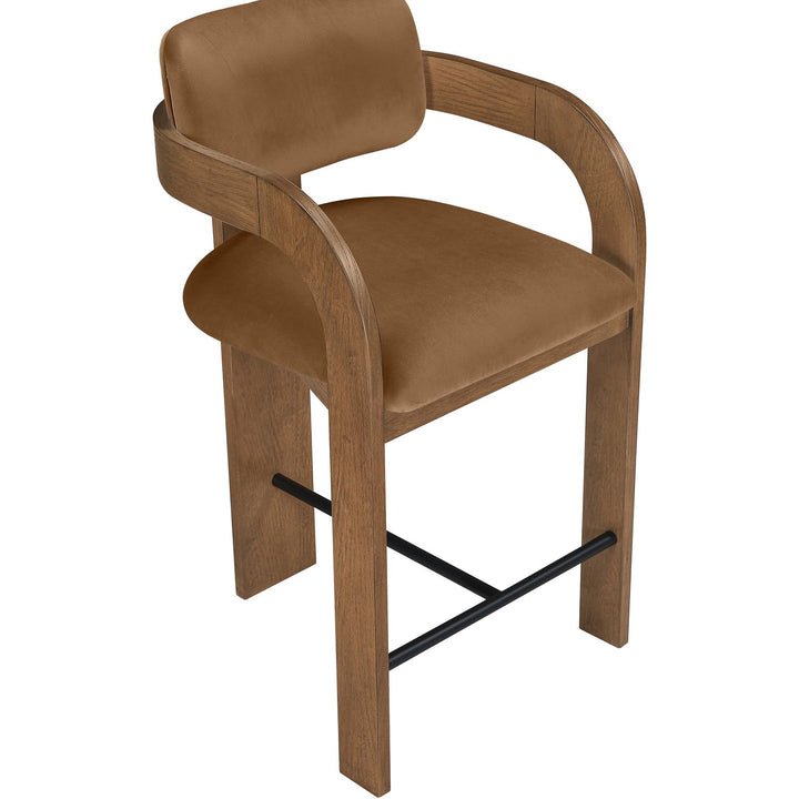 Cedra Velvet Performance Fabric Upholstered Counter Stool — Saddle / Stained Brown / Matte Black