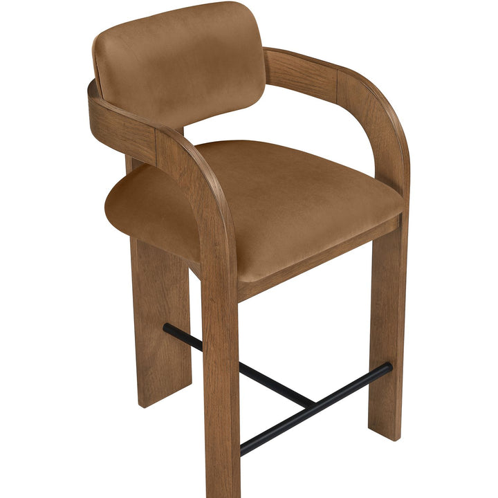 Cedra Velvet Performance Fabric Upholstered Counter Stool — Saddle / Stained Brown / Matte Black