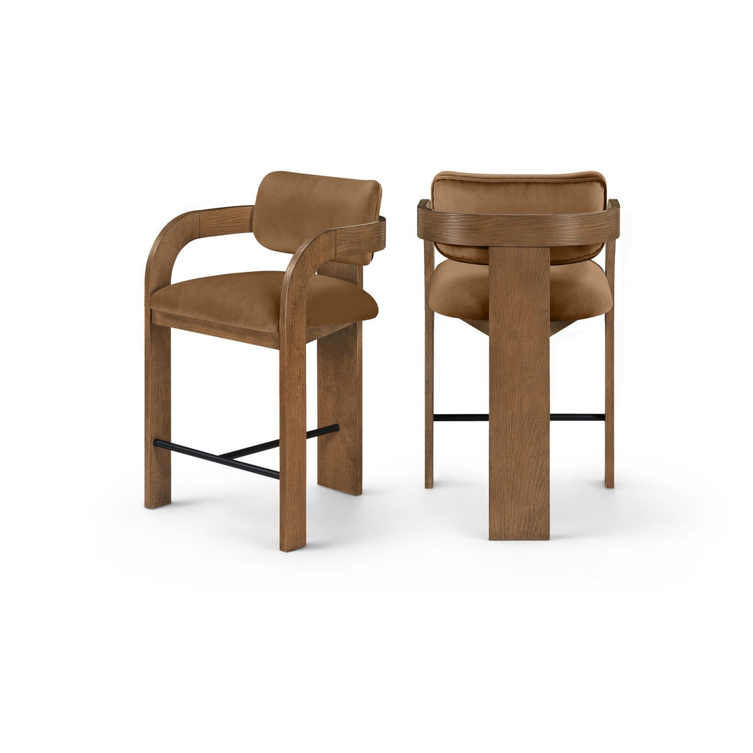Cedra Saddle Velvet Performance Fabric Upholstered Counter Stool