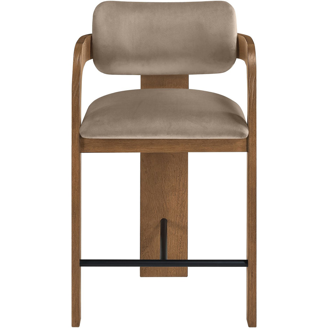 Cedra Velvet Performance Fabric Upholstered Counter Stool — Taupe / Stained Brown / Matte Black