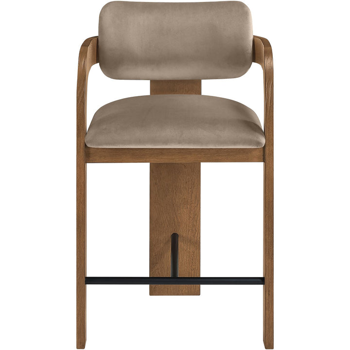 Cedra Velvet Performance Fabric Upholstered Counter Stool — Taupe / Stained Brown / Matte Black