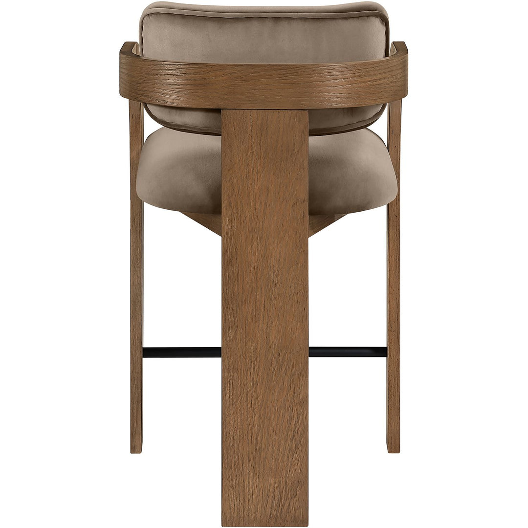 Cedra Velvet Performance Fabric Upholstered Counter Stool — Taupe / Stained Brown / Matte Black