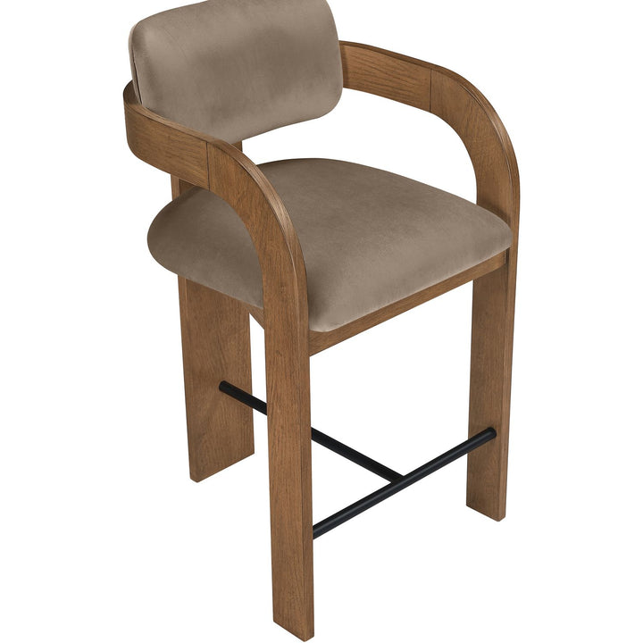 Cedra Velvet Performance Fabric Upholstered Counter Stool — Taupe / Stained Brown / Matte Black