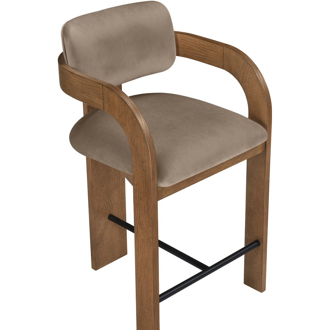 Cedra Velvet Performance Fabric Upholstered Counter Stool — Taupe / Stained Brown / Matte Black