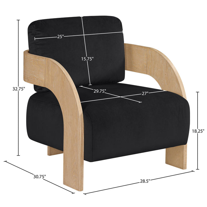Cedra Velvet Performance Fabric Upholstered Accent Chair — Black / Stained Natural