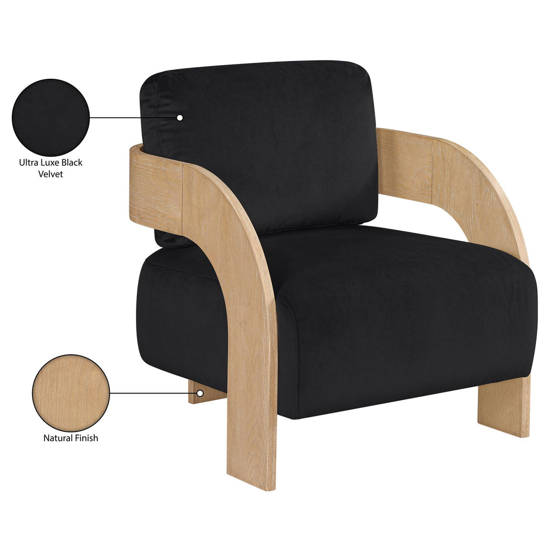 Cedra Velvet Performance Fabric Upholstered Accent Chair — Black / Stained Natural