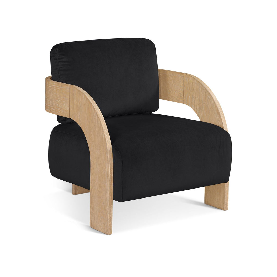 Cedra Velvet Performance Fabric Upholstered Accent Chair — Black / Stained Natural