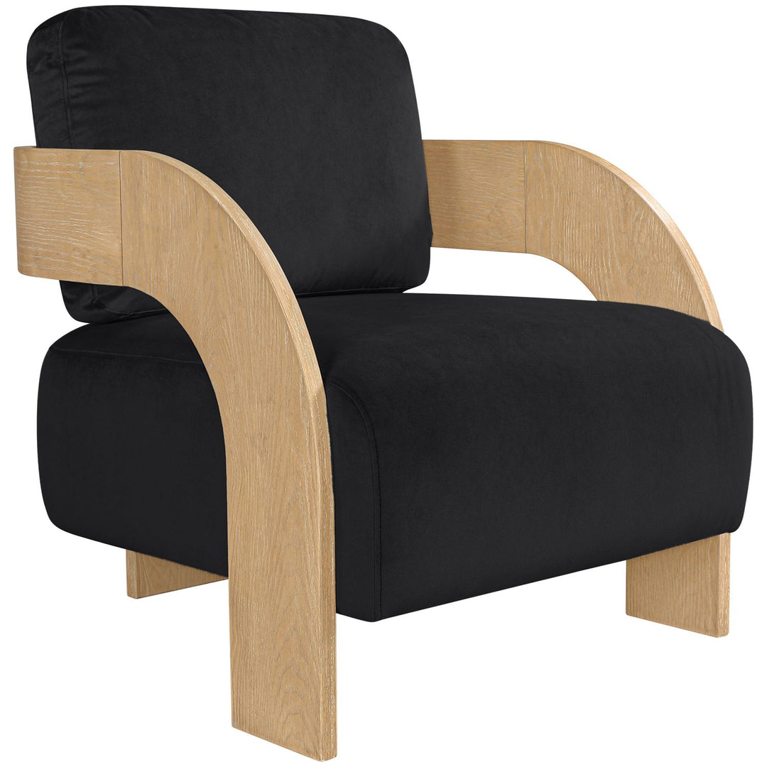 Cedra Velvet Performance Fabric Upholstered Accent Chair — Black / Stained Natural