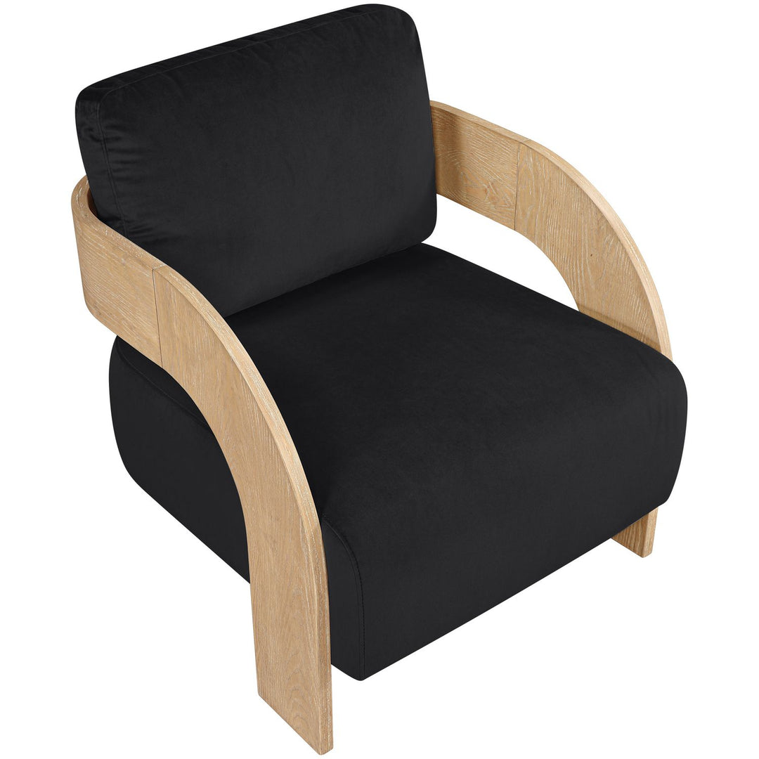 Cedra Velvet Performance Fabric Upholstered Accent Chair — Black / Stained Natural