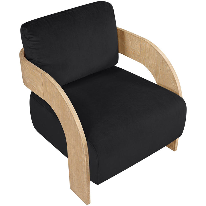 Cedra Velvet Performance Fabric Upholstered Accent Chair — Black / Stained Natural