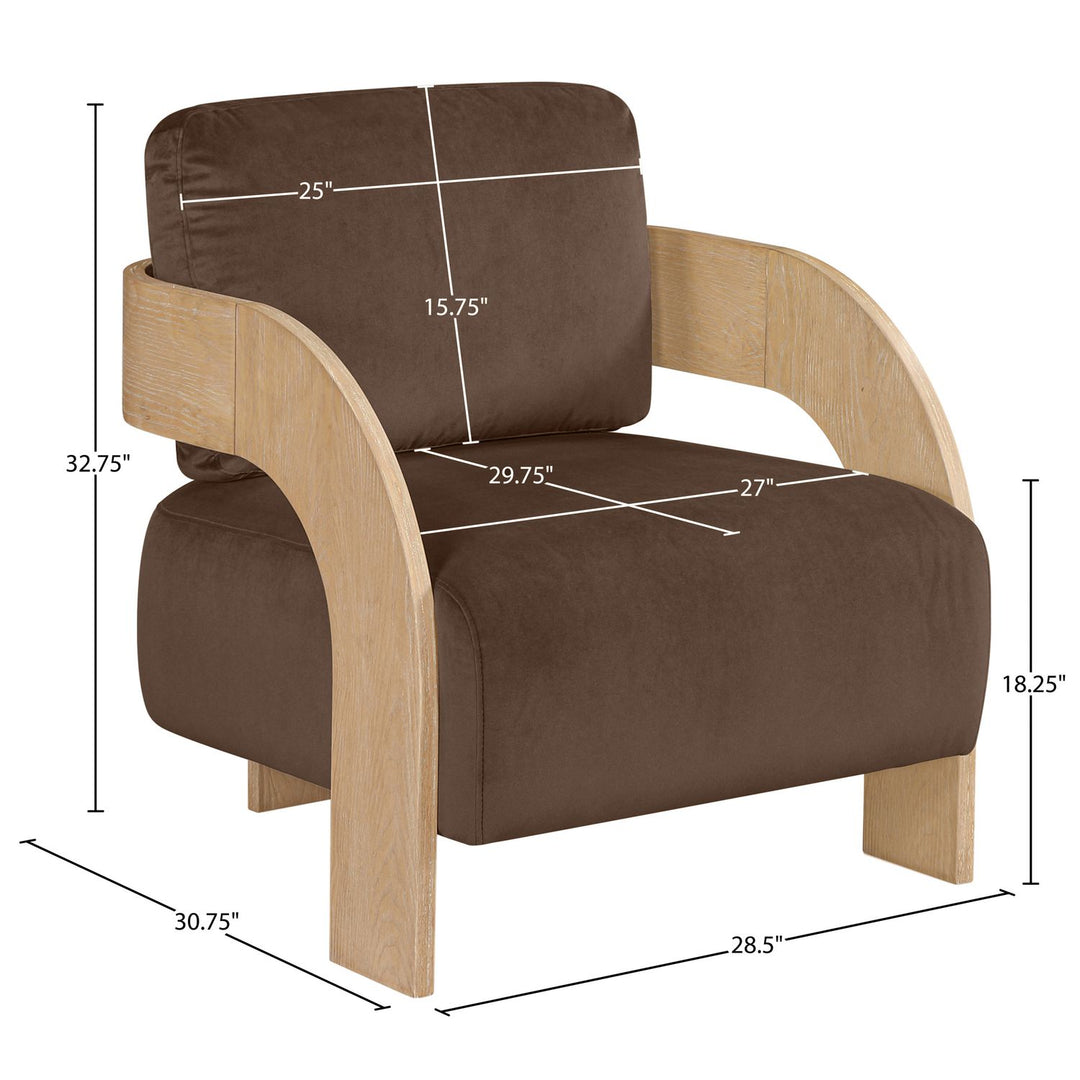 Cedra Velvet Performance Fabric Upholstered Accent Chair — Brown / Stained Natural
