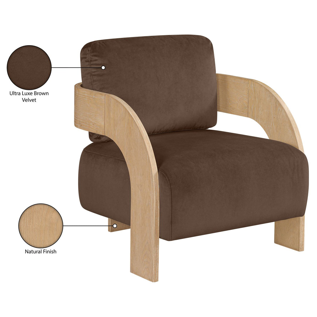 Cedra Velvet Performance Fabric Upholstered Accent Chair — Brown / Stained Natural