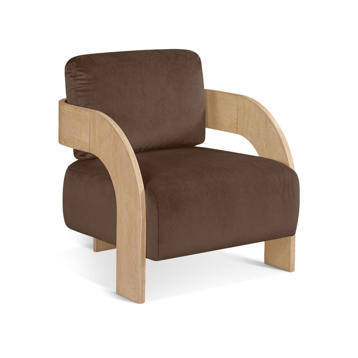 Cedra Velvet Performance Fabric Upholstered Accent Chair — Brown / Stained Natural