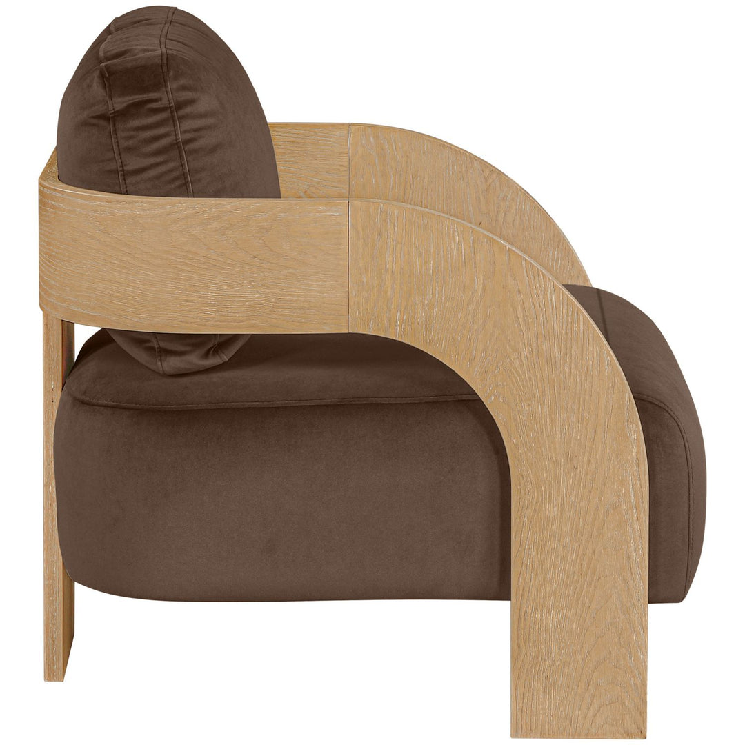 Cedra Velvet Performance Fabric Upholstered Accent Chair — Brown / Stained Natural