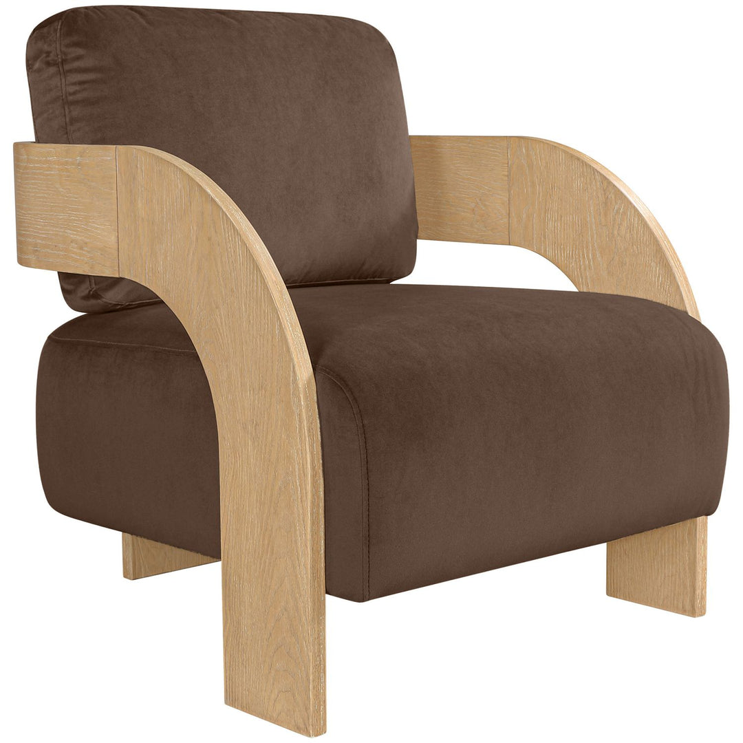 Cedra Velvet Performance Fabric Upholstered Accent Chair — Brown / Stained Natural