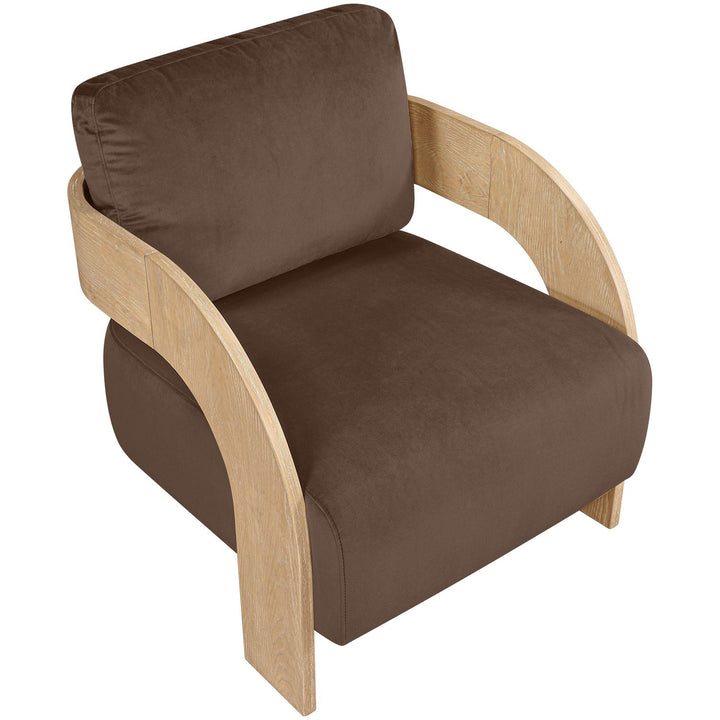 Cedra Velvet Performance Fabric Upholstered Accent Chair — Brown / Stained Natural