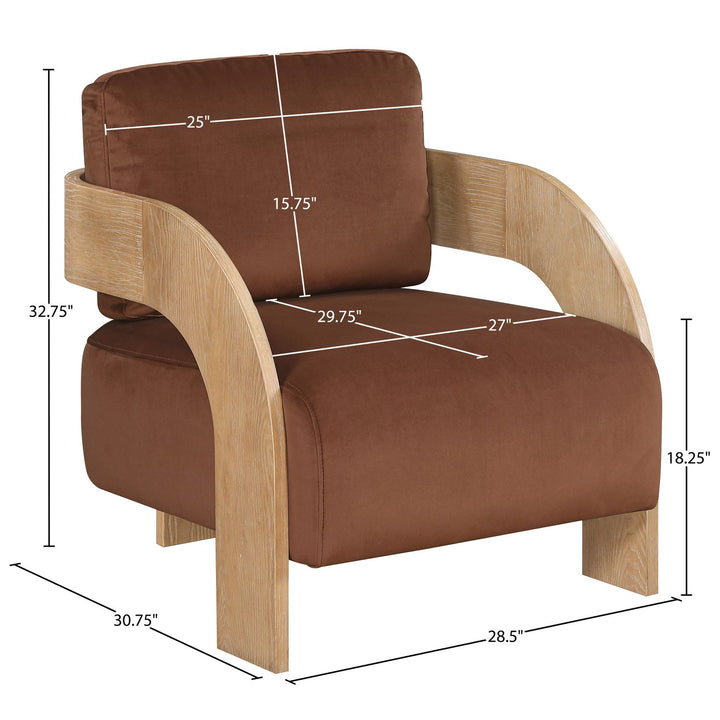 Cedra Velvet Performance Fabric Upholstered Accent Chair — Cognac / Stained Natural
