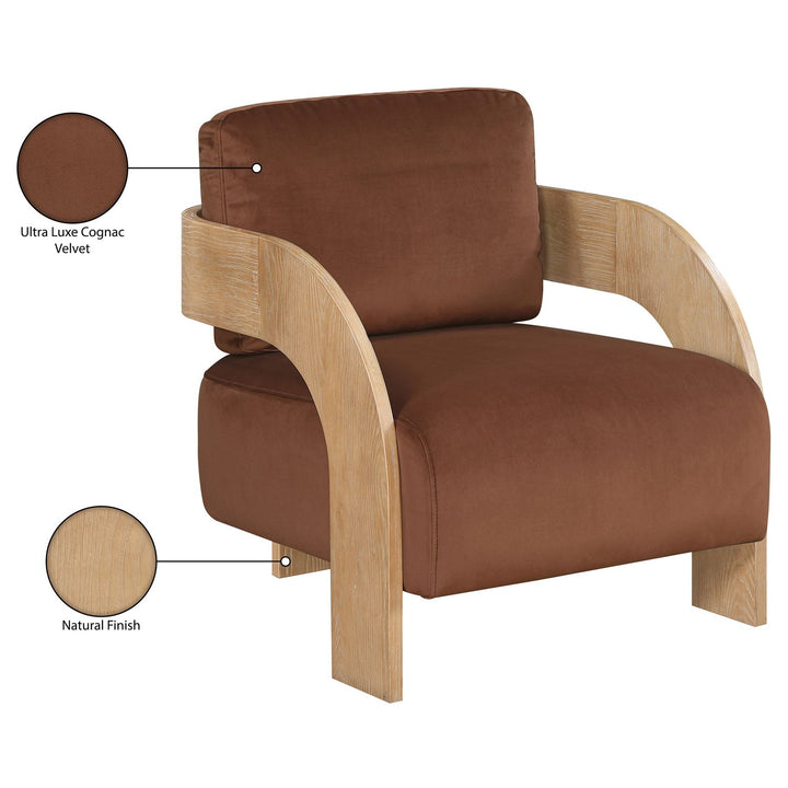 Cedra Velvet Performance Fabric Upholstered Accent Chair — Cognac / Stained Natural