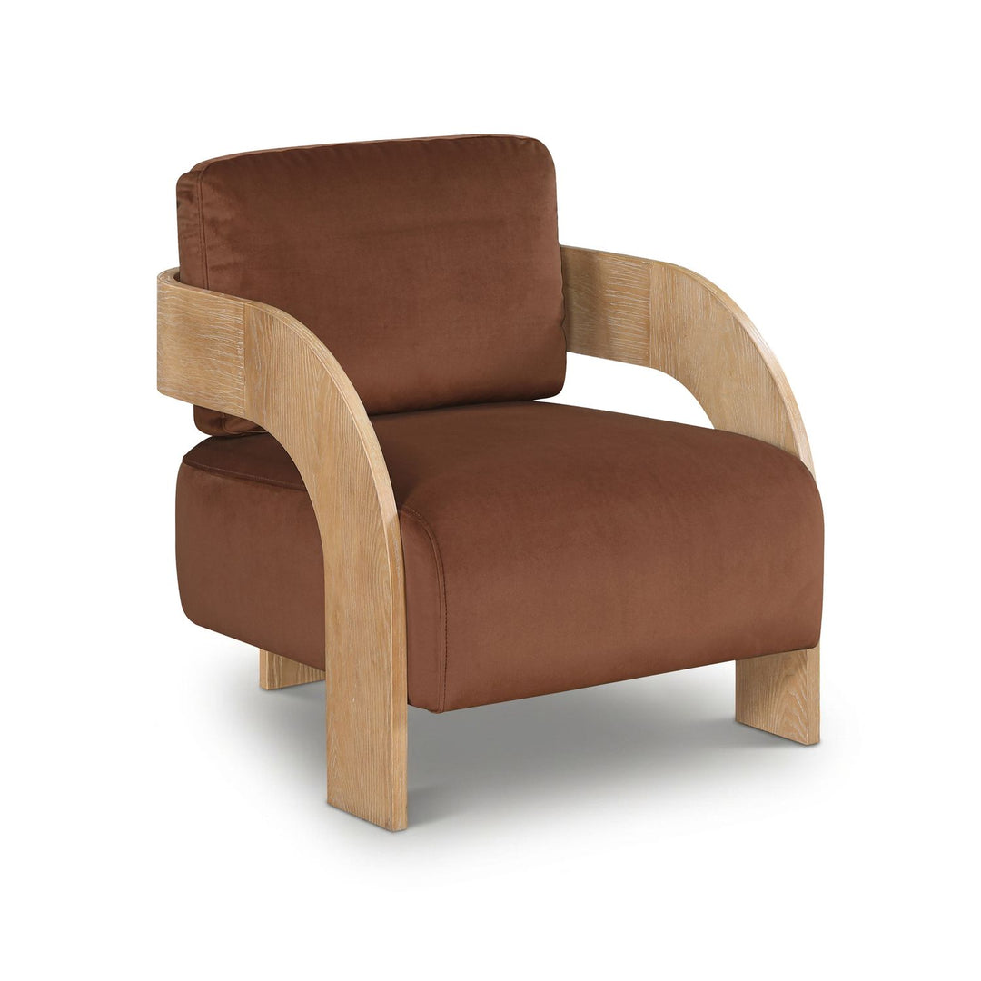 Cedra Velvet Performance Fabric Upholstered Accent Chair — Cognac / Stained Natural