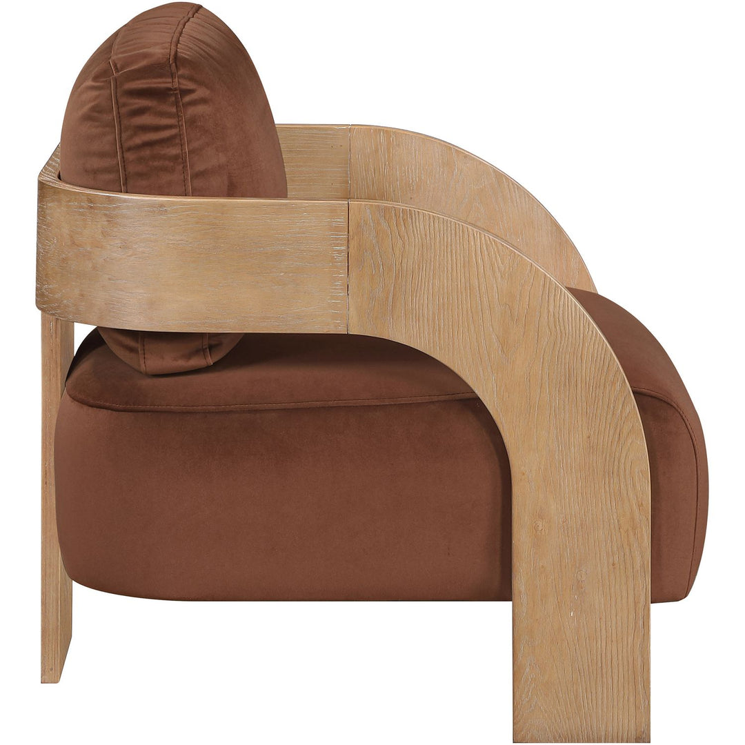 Cedra Velvet Performance Fabric Upholstered Accent Chair — Cognac / Stained Natural