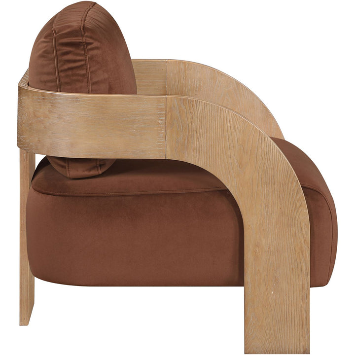 Cedra Velvet Performance Fabric Upholstered Accent Chair — Cognac / Stained Natural