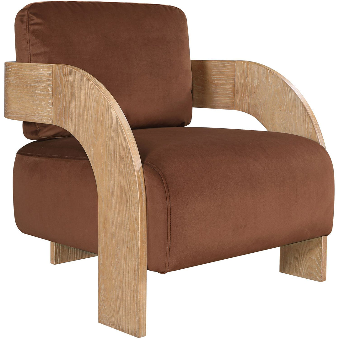 Cedra Velvet Performance Fabric Upholstered Accent Chair — Cognac / Stained Natural