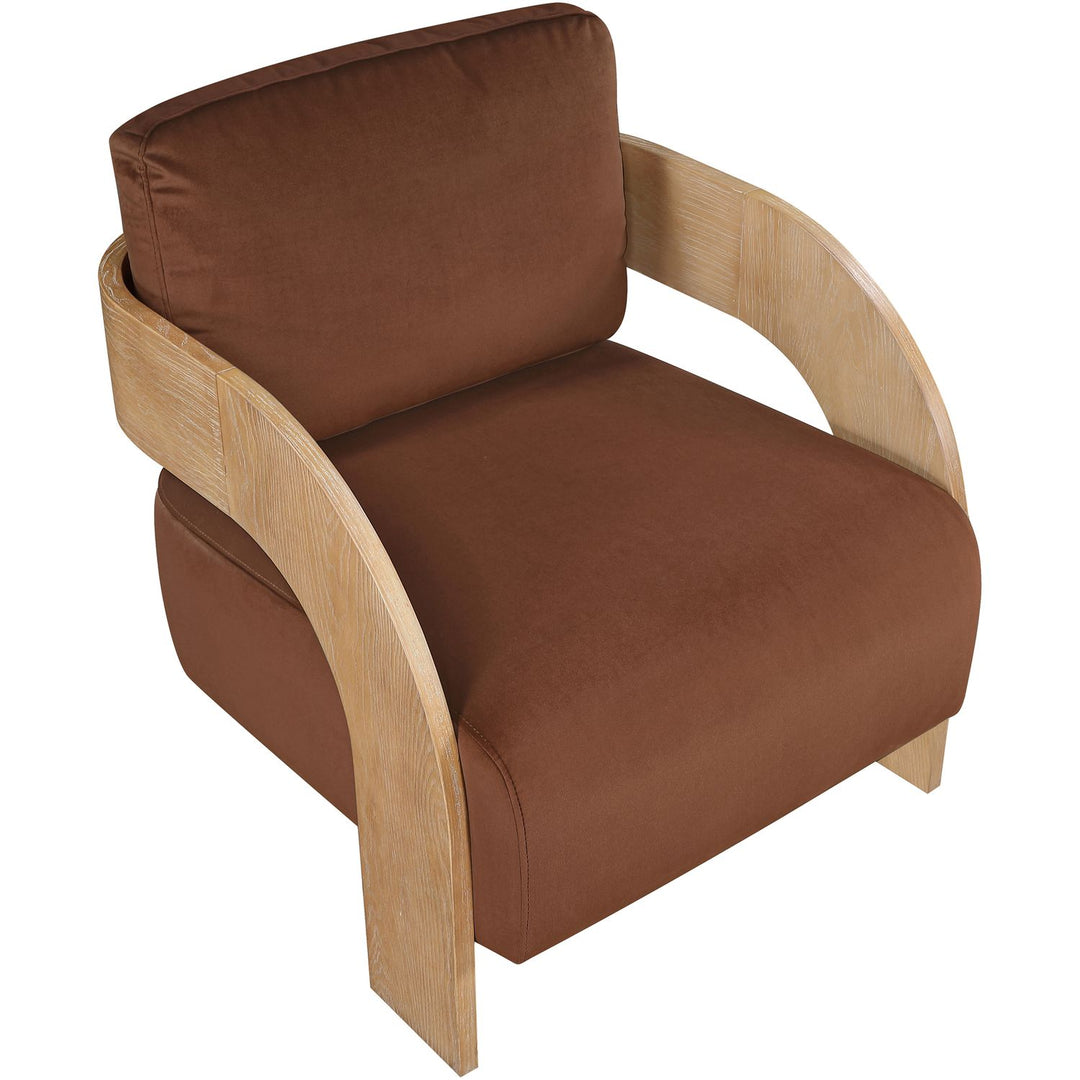 Cedra Velvet Performance Fabric Upholstered Accent Chair — Cognac / Stained Natural