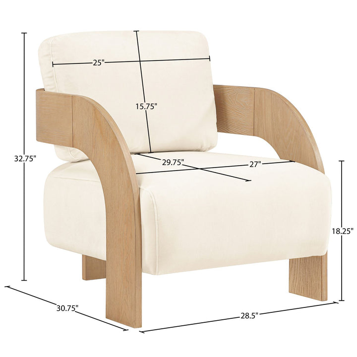 Cedra Velvet Performance Fabric Upholstered Accent Chair — Cream / Stained Natural