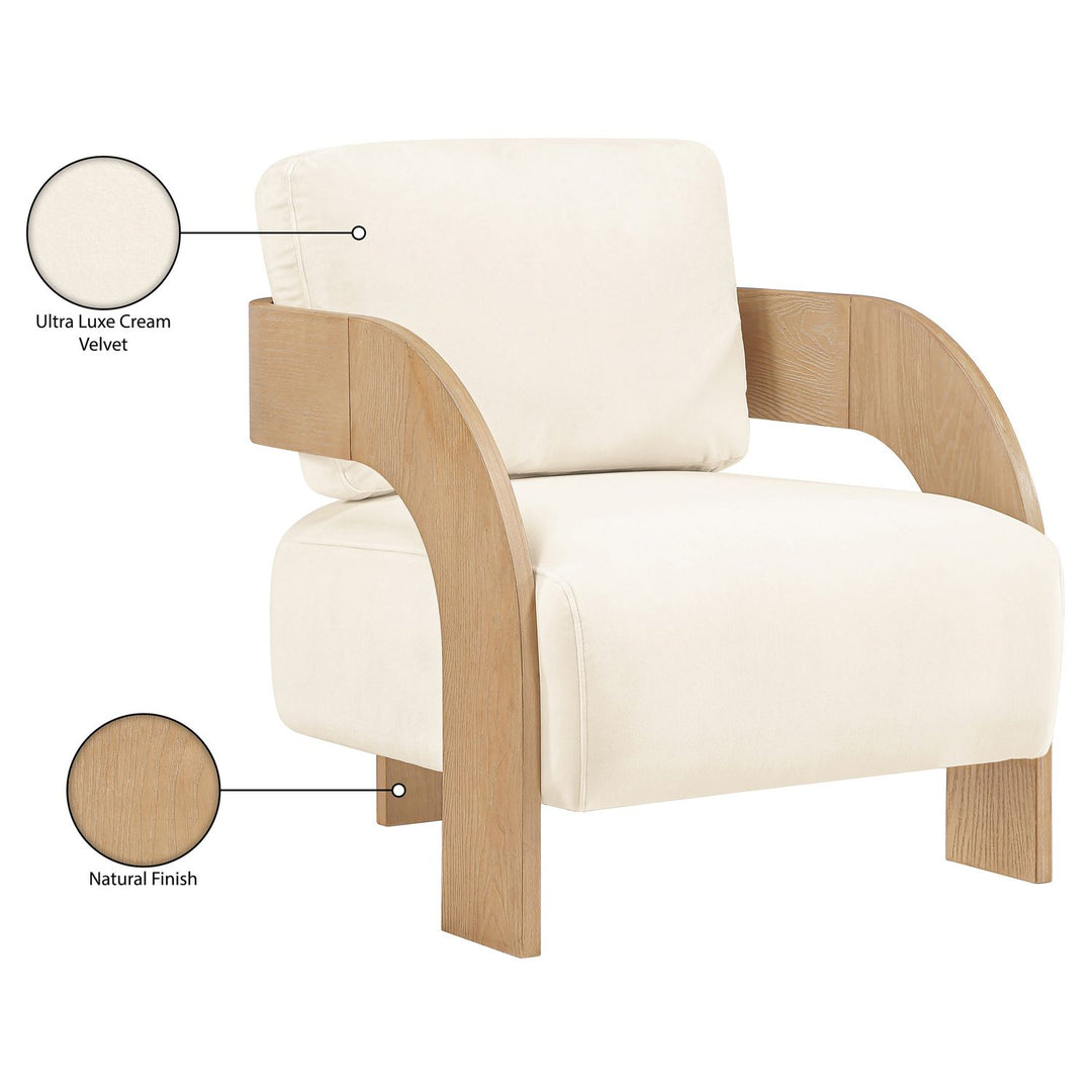 Cedra Velvet Performance Fabric Upholstered Accent Chair — Cream / Stained Natural