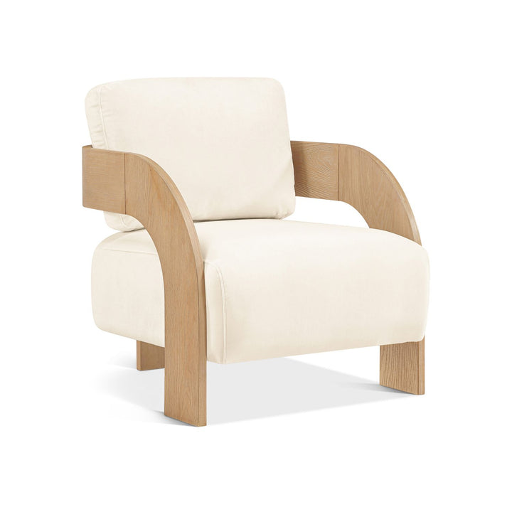 Cedra Velvet Performance Fabric Upholstered Accent Chair — Cream / Stained Natural