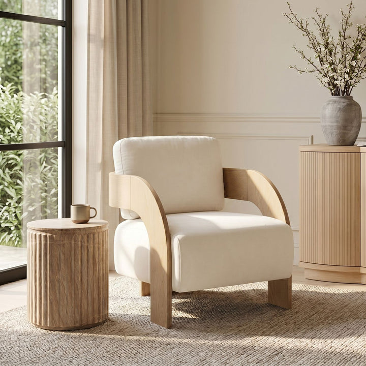 Cedra Velvet Performance Fabric Upholstered Accent Chair — Cream / Stained Natural