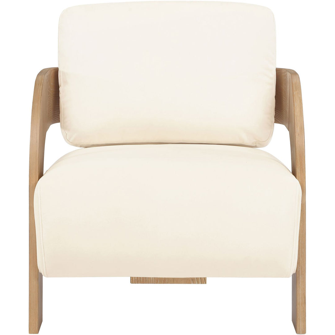 Cedra Velvet Performance Fabric Upholstered Accent Chair — Cream / Stained Natural