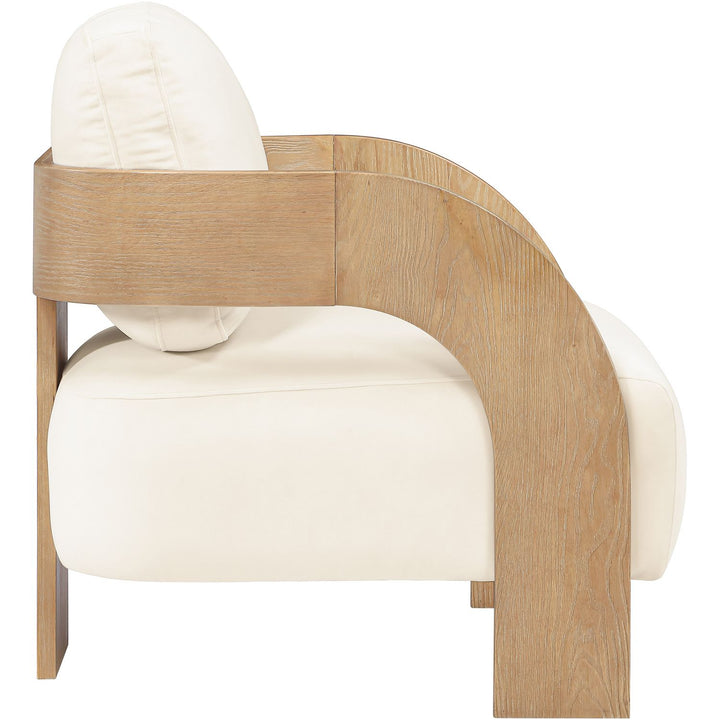 Cedra Velvet Performance Fabric Upholstered Accent Chair — Cream / Stained Natural